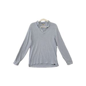 Faherty Men's Polo Shirt Long Sleeve Blue Stripe Cotton Blend Small